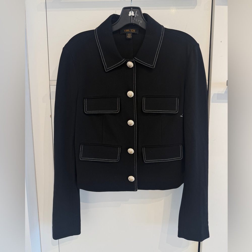 TRUTH Black Women's Button Jacket with White Topstitching